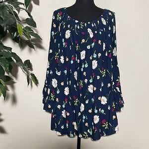 Women's Navy Floral Peasant Top